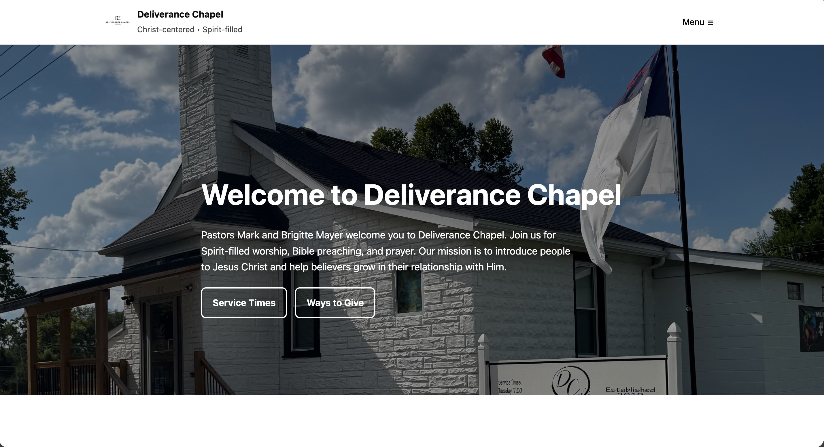 Deliverance Chapel website homepage screenshot